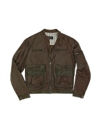 Dark Brown Nylon And Leather Multi-pocket Zip Jacket
