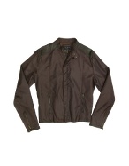 Dark Brown Nylon And Leather Zip Jacket