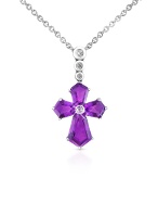 Diamond and Amethyst Cross 18K White Gold Necklace