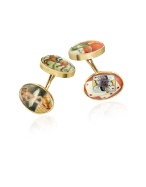 Forzieri Exclusives Men` Four Vices Double-Sided Oval 18K Gold Cufflinks