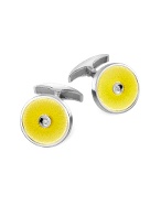 Forzieri Exclusives Yellow Enamel Engraved Sterling Silver Diamond Cuff Links