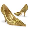 Gold Trim Python and Calf Leather Pump Shoes