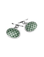 Forzieri Green Ornamental Oval Sterling Silver Double Sided Cufflinks