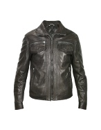 Men` Black Genuine Leather Motorcycle Jacket