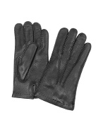Men` Cashmere Lined Black Italian Deer Leather Gloves