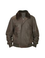 Men` Dark Brown Genuine Leather Bomber Jacket