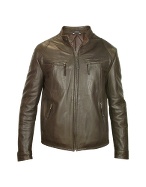 Men` Dark Brown Genuine Leather Motorcycle Jacket