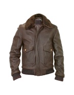 Men` Dark Brown Leather Bomber Jacket