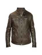 Men` Dark Brown Leather Motorcycle Jacket