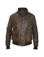 Men` Dark Brown Leather Two-Pocket Jacket
