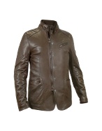 Men` Dark Brown Leather Zip Jacket