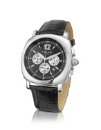 Forzieri Men` Stainless Steel Black Dial Chronograph Watch