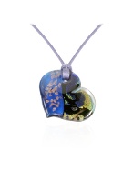 Mimi - Blue and Gold Murano Glass Heart Pendant w/Silk Lace