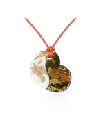 Mimi - Red and White Murano Glass Heart Pendant w/Silk Lace