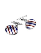 Oval Striped Sterling Silver Double Sided Cufflinks