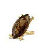 Smokey Quartz and Diamond 18K Yellow Gold Ring