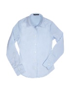 Forzieri Solid Light Blue Oxford Cotton Classic Fitted Blouse