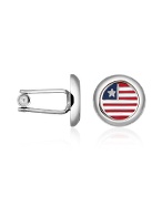 Stars and Stripes US Flag Silver Plated Round Cuff links