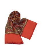 Forzieri Wine Red and Brown Paisley Print Reversible Wool-Silk Menand#39;s Scarf