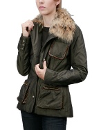 Women` Brown Fur-Collar Multi-pocket Jacket