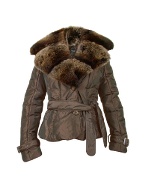 Women` Dark Brown Detachable Fox-fur Collar Puffer Jacket