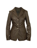 Women` Dark Brown Leather Three-Button Jacket