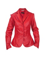 Women` Red Fitted Leather Jacket