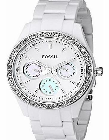 Fossil ES1967 Ladies Stone Set Bezel Multi Dial White Acrylic Watch