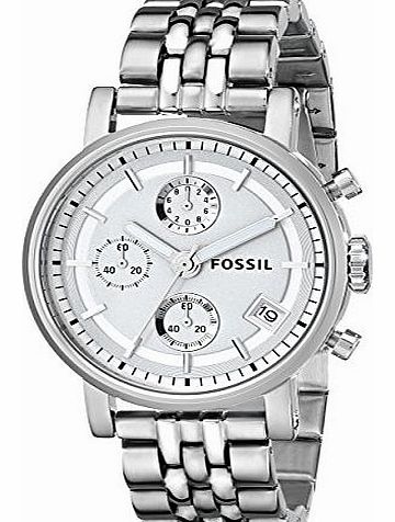 Fossil ES2198 Ladies Boyfriend Chronograph Watch with Steel Bracelet and Silver Dial