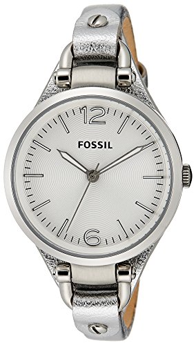 Fossil ES3412 Ladies Georgia Silver Tone Leather Strap Watch