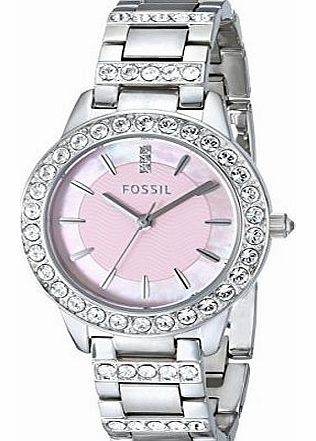 Fossil Ladies Dress Watch Es2189 With Pink Dial, Stainless Steel Case And Bracelet
