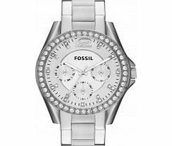 Fossil Ladies Riley Silver Steel Chronograph Watch