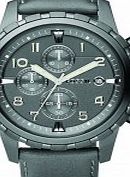 Fossil Mens Chronograph Black Dial Grey Leather