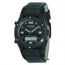 Fossil Mens Watch With Black Leather Strap BQ9297
