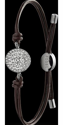 Steel and Cubic Zirconia Leather Bracelet
