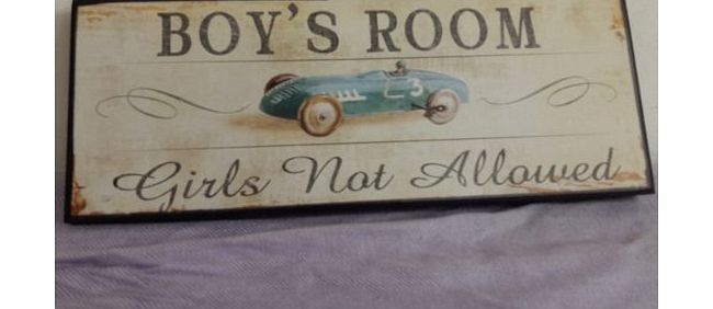 BOYS ROOM - Girls not allowed vintage look wooden plaque bedroom sign race car