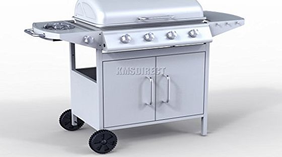FoxHunter Garden Outdoor Portable BBQ Gas Grill Stainless Steel 4 Burner Barbecue Barbeque   1 Side Burner With Thermometer New G2087D