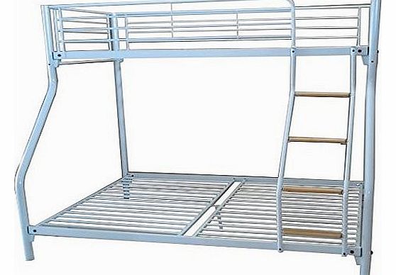 New White Metal Triple Children Kids Sleeper Bunk Bed Frame No Mattress Double Bed Base Single On Top With Wood Ladder