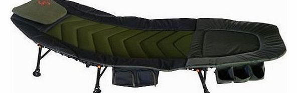FoxHunter Outdoor Portable Fishing Bed Chair Bedchair Camping Heavy Duty 6 Adjustable Legs with Side Tool Bag Detachable Pillow Dark Green