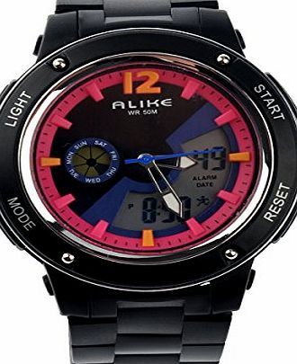Alike AK14105 Waterproof Childrens Dual Time Sports LED Digital Quartz Wrist Watch with Date /Alarm /Stopwatch (Black)