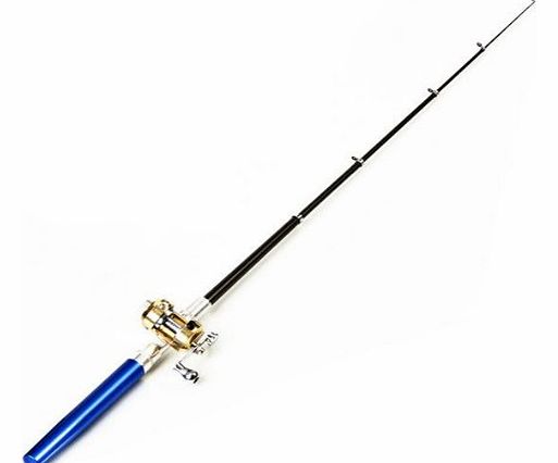 Foxnovo Pocket Aluminum Alloy Pen Shaped Mini Fishing Rod Fish Pole with Reel (Blue)