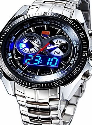 Foxnovo TVG KM-468 100M Waterproof Mens Dual Time Display Sports Digital Quartz Watch with Date Alarm LED Light (Black)