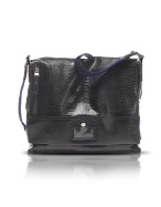 Groove - Black Lizard Stamped Leather Messenger Bag