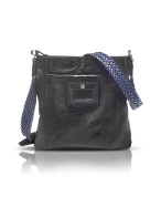 Groove - Black Lizard Stamped Leather Shoulder Bag