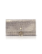 Sylvie - Taupe Croco Stamped Leather Flap Wallet