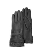 Francesco Biasia Womens Black Ruffled Leather Gloves