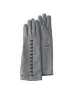Womens Front Stitched Gray Leather Gloves