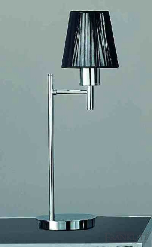 Franklite Chrome finish table lamp with finely strung black shade.