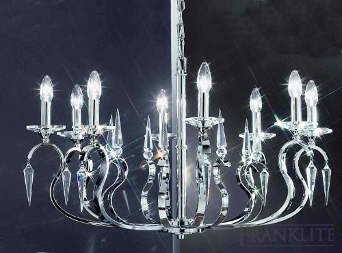 Kazan Chrome finish 8 light fitting with icicle shaped glass drops and cut glass candle pans