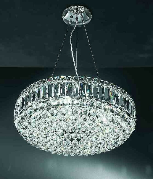 Modern crystal pendant fitting comprising faceted lead crystal spheres on chrome finish meralwork. T